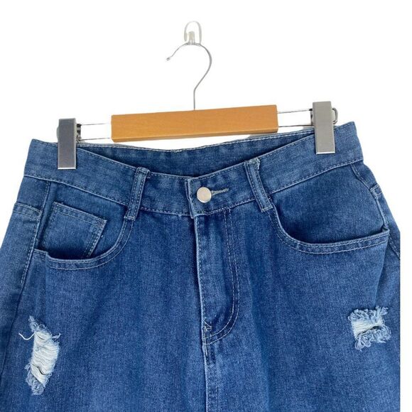 UNBRANDED WOMEN'S Medium Wash High Rise Destroyed Frankenstein Patch Jeans US M - Picture 3 of 11